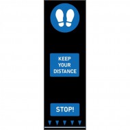 Modr gumov textiln vstupn roho s potiskem Keep Your Distance - 200 x 65 cm